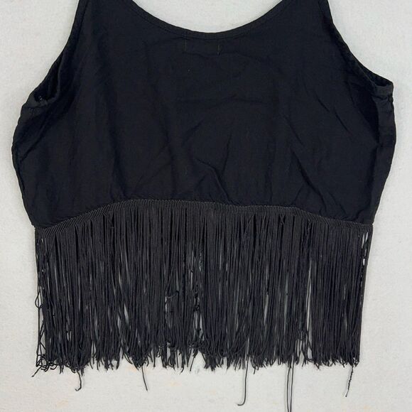 Earthbound Trading Crop Top Womens Large Black Embroidered Fringe Boho Western - Picture 7 of 9